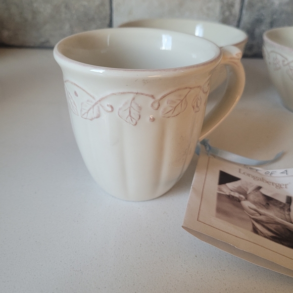 Longaberger Coffee Cup & Cereal Bowls Vintage Vine Cream Pattern - Picture 4 of 5